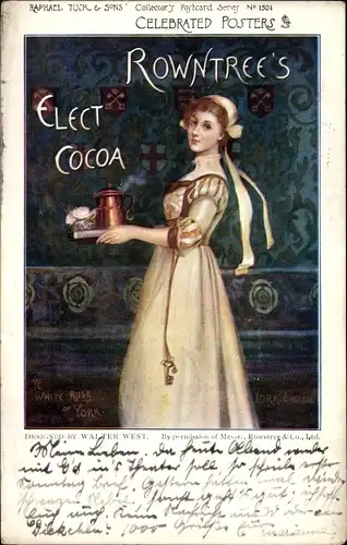 Künstler Ak York Yorkshire England, Rowntree's Elect Cocoa, White Rose of York, Reklame