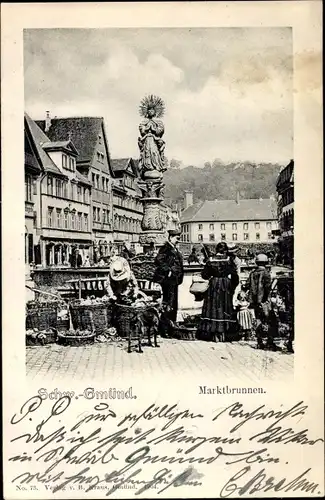 Ak Schwäbisch Gmünd in Württemberg, Marktstände am Marktbrunnen
