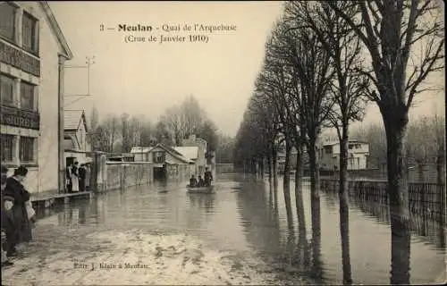 Ak Meulan en Yvelines, Quai de l'Arquebuse, Crue de Janvier 1910