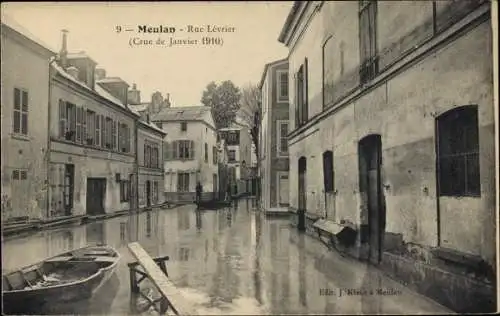 Ak Meulan en Yvelines, Rue Levrier, Crue de Janvier 1910