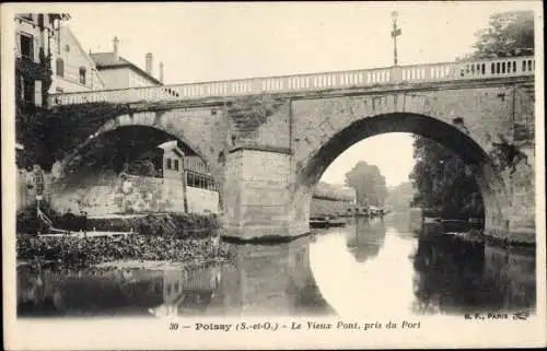 Ak Poissy Yvelines, Le Vieux Pont, pris du Port