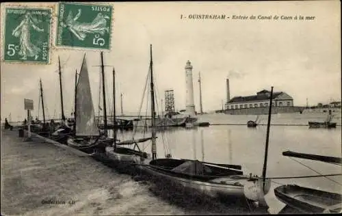 Ak Ouistreham Calvados, Le Phare, Entree du Canal de Caen a la mer