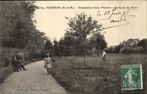 Ak Tournan Seine et Marne, Fondation Issac Pereire, Un Coin du Parc