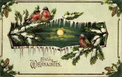 Präge Ak Frohe Weihnachten, Rotkehlchen