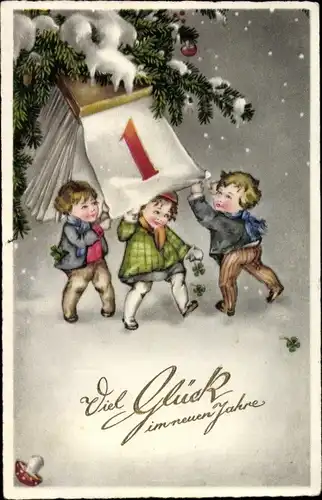 Ak Glückwunsch Neujahr, Kinder mit Kalender