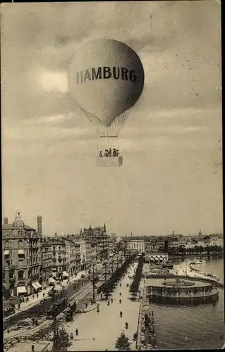 Ak Hamburg Mitte Altstadt, Partie mit dem Heißluftballon, Jungfernstieg