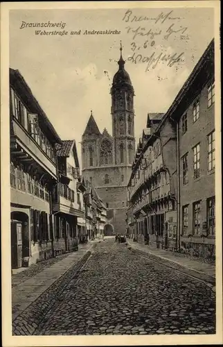 Ak Braunschweig in Niedersachsen, Weberstraße und Andreaskirche