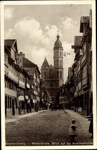 Ak Braunschweig in Niedersachsen, Weberstraße und Andreaskirche