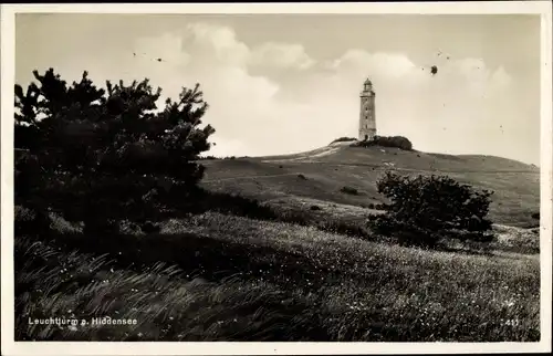 Ak Hiddensee, Blick auf eine Wiese mit dem Leuchtturm 