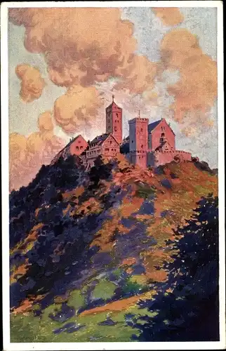 Ak Lutherstadt Eisenach in Thüringen, Wartburg bei Sonnenuntergang