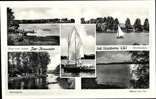 Ak Haltern in Westfalen, Stausee, Kurhotel Seehof, Stadtmühle, Stever, Segelboot