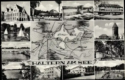 Ak Haltern am See, Rathaus, Stadtmühle, Walzenwehr, Jugendherberge