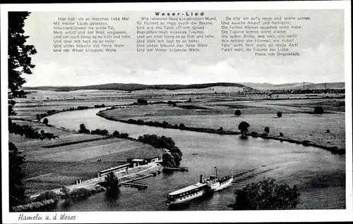 Ak Hameln an der Weser Niedersachsen, Weserlied, Panorama, Salondampfer