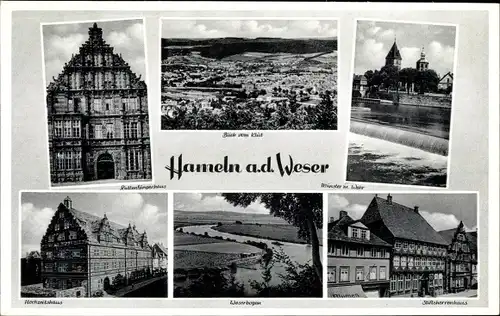 Ak Hameln an der Weser Niedersachsen, Panorama, Rattenfängerhaus, Stiftsherrenhaus, Hochzeitshaus