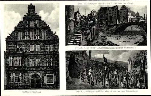 Ak Hameln an der Weser Niedersachsen, Rattenfängerhaus, Entführung Kinder, Plagensäuberung