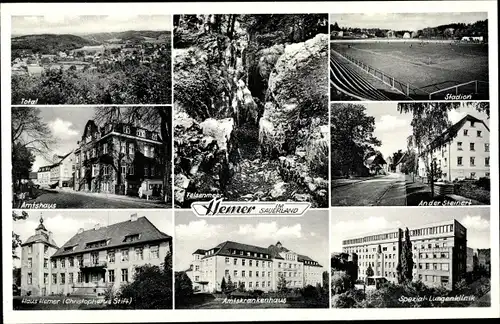 Ak Hemer im Sauerland, Lungenklinik, Amtshaus, Panorama, Haus Hemer, Felsenmeer