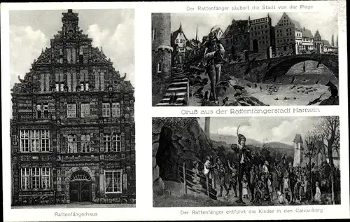 Ak Hameln an der Weser Niedersachsen, Rattenfängerhaus, Entführung Kinder, Plagensäuberung