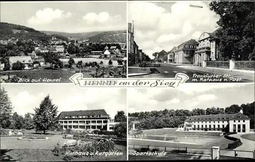 Ak Hennef an der Sieg, Frankfurter Straße, Sportschule, Kurhaus, Panorama, Rathaus