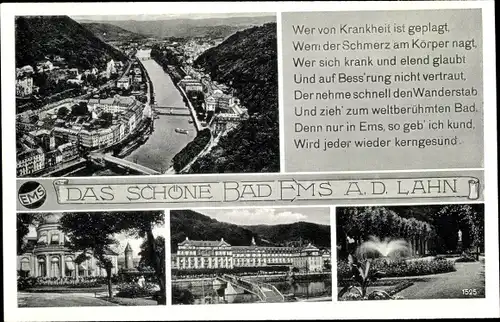 Ak Bad Ems an der Lahn, Gesamtansicht, Schoss, Gedicht