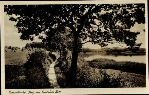 Ak Lindaunis Boren an der Schlei, Romantischer Steig am Lindauer Noor, Das schöne Angeln Nr. 139