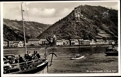 Ak Sankt Goarshausen am Rhein, Teilansicht, Burg Katz