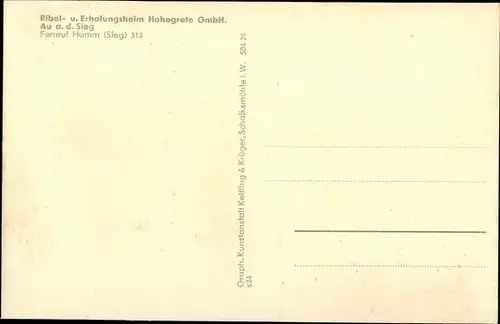 Ak Au Windeck an der Sieg, Bibel und Erholungsheim Hohegrete G.m.b.H.
