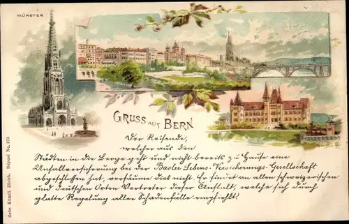 Litho Bern Stadt Schweiz, Münster, Stadtansichten