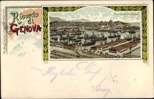 Litho Genova Genua Liguria, Panorama de Villa Rosazza