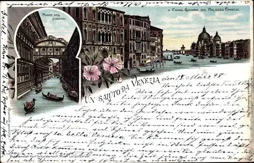 Litho Venezia Venedig Veneto, Canal Grande, Palazzo Cavalli, Ponte dei Sospiri