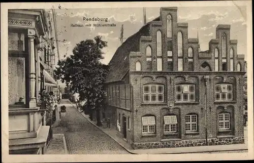 Ak Rendsburg in Schleswig Holstein, Rathaus mit Mühlenstraße