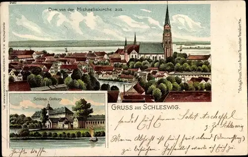 Litho Schleswig an der Schlei, Schloss Gottorp, Dom von der Michaeliskirche aus