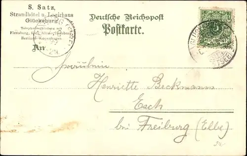 Litho Glücksburg an der Ostsee, Strandhotel, Damenbad, Herrenbad, Logierhaus