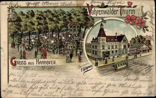 Litho Vahrenwald List Hannover in Niedersachsen, Gasthaus Vahrenwalder Turm