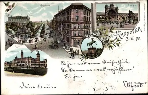 Litho Hannover in Niedersachsen, Sachsenross, Tivoli Garten, Georgstraße, Schloss