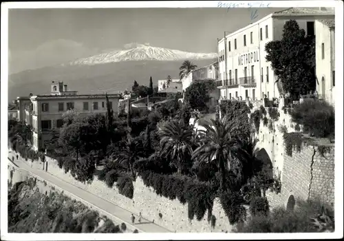 Ak Taormina Sicilia, Panorama dell Etna, Albergo Metropole