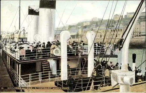 Ak Boulogne sur Mer Pas de Calais, L'Onvrard avant le depart, Fährschiff