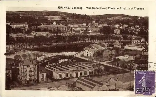 Ak Épinal Lothringen Vosges, Vue generale, Ecole de Filature, Tissage