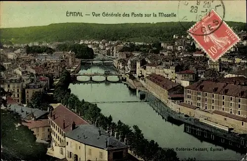 Ak Épinal Lothringen Vosges, Vue generale des Ponts sur la Moselle