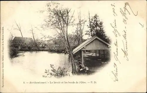 Ak Berthenicourt Aisne, Le lavoir et les bords de l'Oise