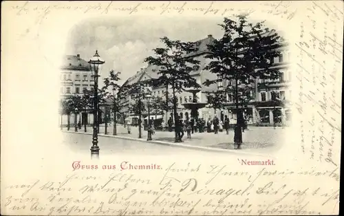 Ak Chemnitz Sachsen, Neumarkt, Brunnen