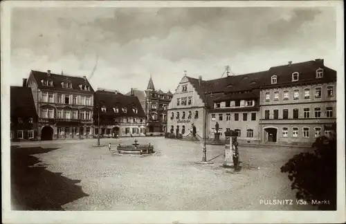 Ak Pulsnitz Sachsen, Marktplatz, Brunnen, Rathaus