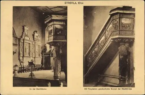 Ak Strehla an der Elbe Sachsen, Stadtkirche, Innenansicht, Kanzel