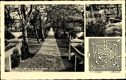 Ak Probsteierhagen in Holstein, Weg zum Irrgarten, Brunnen