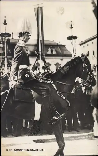 Ak Kronprinz Wilhelm von Preußen, Portrait auf einem Pferd, Mérite Orden