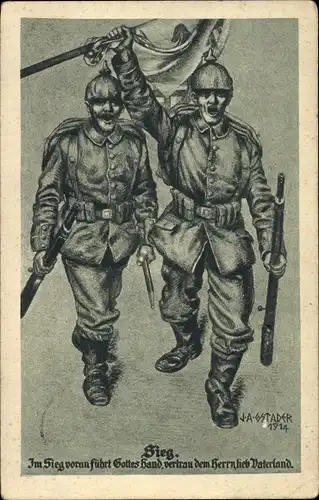 Künstler Ak Gstader, J. A., Sieg, Im Sieg voran führt Gottes Hand, deutsche Soldaten im I. WK, 1914