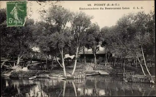 Ak Poissy Yvelines, Embarcadere du Restaurant Leon