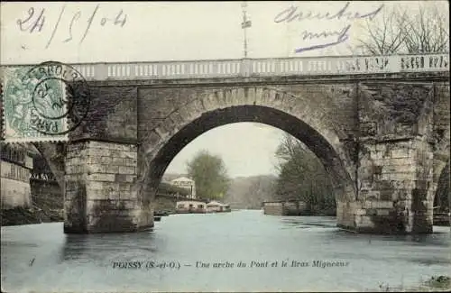 Ak Poissy Yvelines, Une arche du Pont, Le Bras Migneaux
