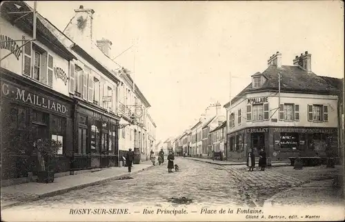 Ak Rosny sur Seine Yvelines, Rue Principale, Place de la Fontaine