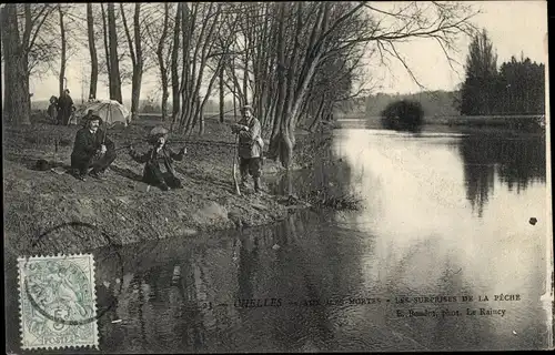 Ak Chelles Seine et Marne, Aux Iles Mortes, Les Surprises de la Peche