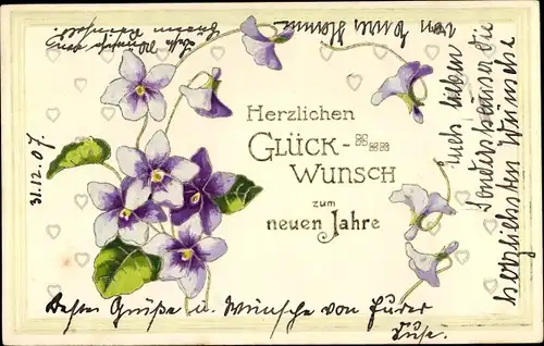 Ak Glückwunsch Geburtstag, Veilchen, Lila Blüten und Herzen